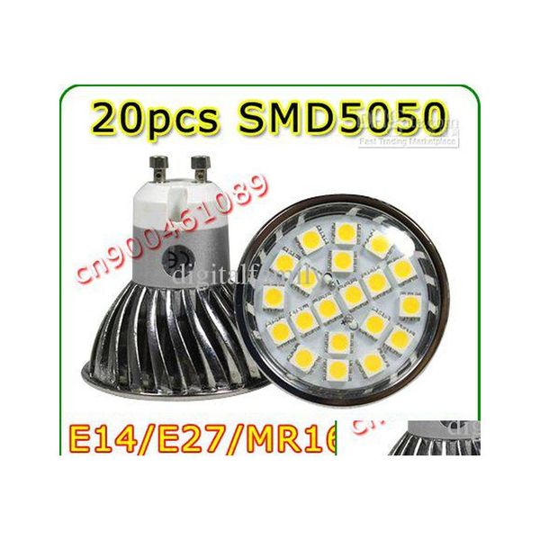 2016 Ampoules LED E14/E27/MR16/Gu10 Lumière Bb Placage Vent Type Projecteur Dc12V/Ac85265V 6W Smd 5050 20Led 700Lm Blanc Chaud Froid Intérieur Goutte Dhald