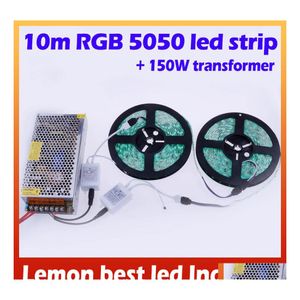 2016 tiras de Led 10M 5050 tira impermeable Rgb blanco cálido frío agregar 24 teclas remoto 150 W transformador para decoración de fiesta en casa luces gota Del Dhriy