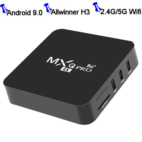 Allwinner H3 MXQ PRO Android 9.0 TV Box Quad Core 1 Go/8 Go 4K 1080p Smart TVbox 2.G 5G Wifi double bande