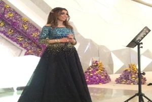 2016 Myriam Fares Sequelles perles Célébrités Robes de soirée Scoop Illusion Sleeves Sexy Long Sleeves Design in Middle East Style FO6673769
