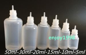 Botella de aguja 5ml 10ml 15ml 20ml 30ml 50ml Botellas cuentagotas blandas con tapas a prueba de NIÑOS Almacene la mayoría de las botellas de jugo de vape líquido al por mayor