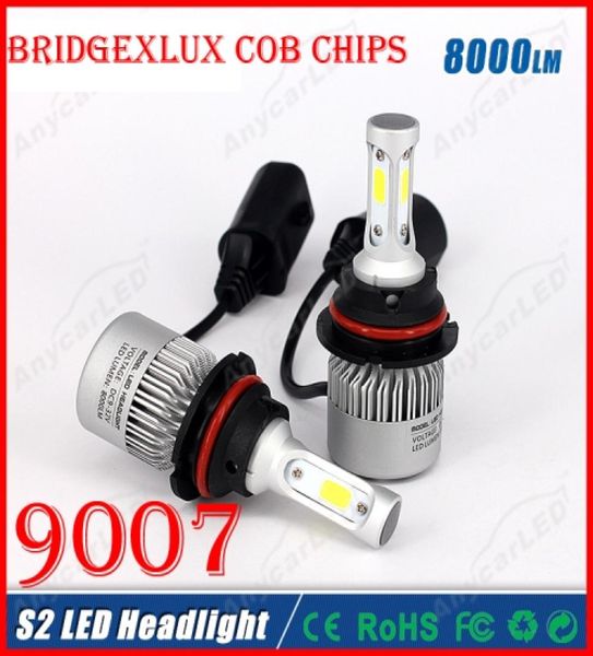 2016 NUEVO 1 Juego S2 9007 HB5 60W 8000LM Sistema de faros LED Kit de luces Bridgelux COB Chips 3 Lados Haz alto y bajo Todo en un faro 7447705