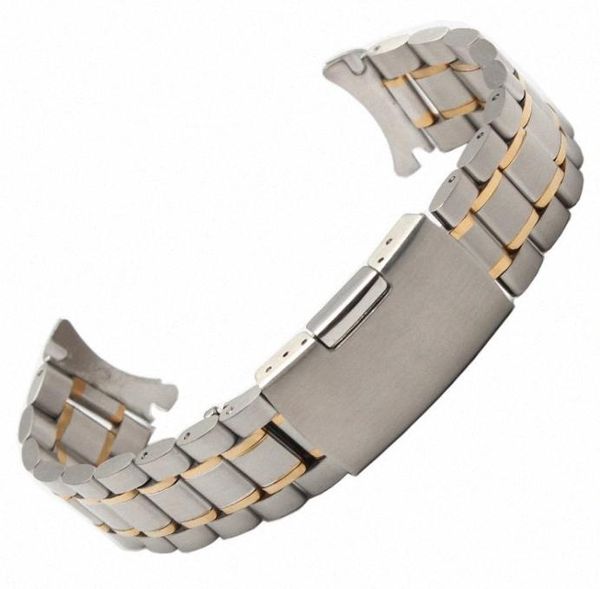 2016 Nuevo 18 mm 20 mm 22 mm 24 mm Silver and Gols Band Metal Band de metal Pulseras de acero inoxidable Banda de reloj de nylon curvado Titanio W5393527