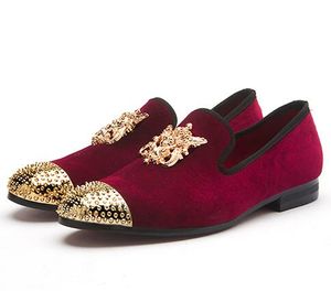Mode Gouden Top en Metalen Neus Mannen Oxford Fluwelen Jurk schoenen Italiaanse heren Handgemaakte Loafers Grote size39-46 AXX669