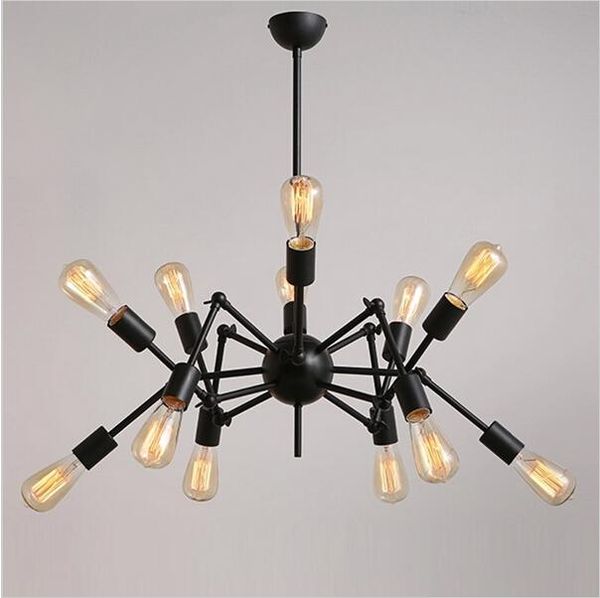 Nordique industriel vintage Spider Design E27 Edison lustre café bar luminaire réglable lampe en fer décoration noir suspension