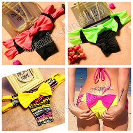 2016 Nieuwe Bow Thong Scheidt Badpak Vrouwen Badmode Bandage Badpak Braziliaanse Tanga Bikini Bodem Tanga Badpakken Butterfly Knot