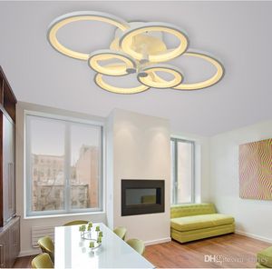 Modern LED -plafondlamp Dimable 6 8 Ringen Cirkel Spoel Mount Acryl Kroonluchter Lamp voor eetkamer Keuken Living Slaapkamer