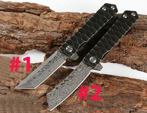 Alta calidad VG10 Hoja de acero de Damasco Flipper Cuchillo plegable Lavado de piedra negra Mango de acero Cojinete de bolas Cuchillos de bolsillo EDC de apertura rápida