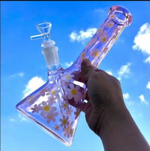 Dasiy glass water bongs hookahs smoking miniature pipes oil recycler dab rigs Rainbow beaker bong with 14mm ash catcher