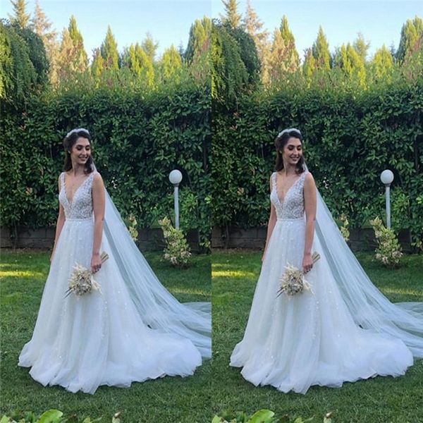 Vestidos de novia Aline 2020 con tren largo de tul, vestidos de fiesta nupciales para bodas rústicas, ropa de cena