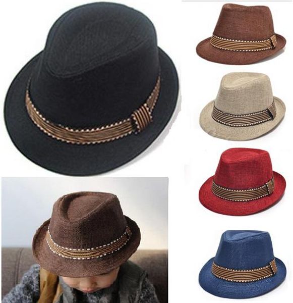 2016 Nouvelle Mode Enfants Garçon Fille Unisexe Fedora Chapeau Contraste Garniture Cool Jazz Chapeau Trilby Cap Nouveau-Né Photographie Prop Trilby