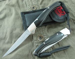 Couteau pliant de poche damas 7,5 pouces VG10 lame en acier damas ébène + manche en laiton couteaux EDC avec sac en nylon