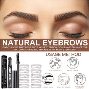 Sello de cejas con kit de plantilla Mejoradores de cejas Juego de bolígrafos para cejas Lazy Easy Eyebrows Card Natural Waterproof