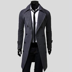 2016 Nouveaux Hommes Trench-Coat Mince Hommes Longues Vestes Et Manteaux Pardessus À Double Boutonnage Trench-Coat Hommes Coupe-Vent D'hiver Survêtement