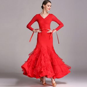 Livraison gratuite robe de danse de salon noire adulte/fille valse moderne Tango robe de danse de compétition Standard couture en maille robe Sexy à col en V