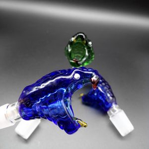 Nuevos cuencos de vidrio con cabeza de serpiente para bongs con cuencos de vidrio macho de 14 mm y 18 mm de color azul y verde para tuberías de agua, plataformas petrolíferas, bongs de vidrio