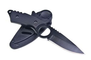 1 Unids Cuchillo recto de supervivencia de alta calidad 440C 57HRC Hoja negra Acampar al aire libre Senderismo Pesca Cuchillos de hoja fija con funda ABS K