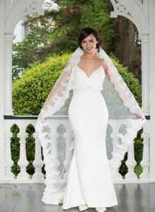 2016 nouveau Top qualité pas cher romantique blanc ivoire mantille voile valse longueur dentelle bord voiles pour robes de mariée 4098215