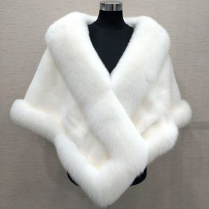 Bruids Wraps 10 Kleuren Gemengde Orders Herfst Winter Lange Fox Faux Bont Avondjurk Sjaal Cloak Sjaal Vrouwelijke Party Cocktail