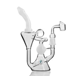 Bongs de vidrio de cabeza de doble reciclador bong blanco bong de aceite de cámara óseo plataforma dab base de cono decoración de flores tubos de agua con junta de 14 mm junta