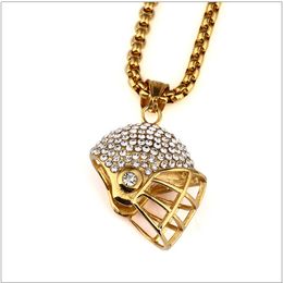 2017 Date Hipsters Punk Hip Hop Bijoux Titane Acier 24K Plaqué Or Strass Rugby Casque Pendentif Longues Chaînes Collier Pour Hommes Femmes