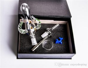 Bong en verre Heady concentré de paille Dab paille Pendentifs corne de bœuf Set avec du titane et ongles Cendrier accessoires fumeurs