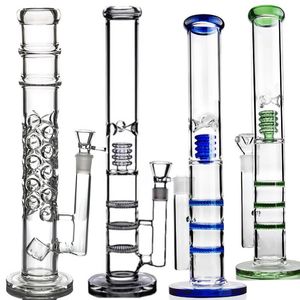 Pieza MUY única Cachimbas rectas y gruesas Bongs de vidrio con tubos de doble panal Tubería de agua Junta de 18 mm muy fácil de limpiar también