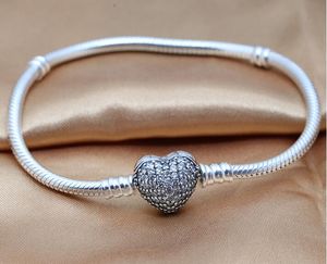 2019 Nieuwste Valentine Armbanden, Echt 100% Authentiek 925 Sterling Zilveren Bedels met Clear CZ Snake Chain DIY Dames Sieraden Groothandel