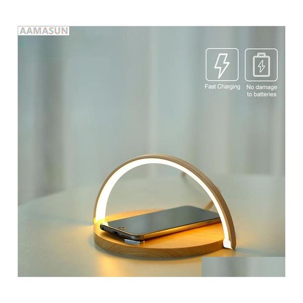 2016 Luces nocturnas 10W Qi Cargador inalámbrico rápido Lámpara de mesa para teléfono X Xr Xs Soporte de carga móvil Soporte de almohadilla de luz Soporte de entrega de iluminación Dhxxg