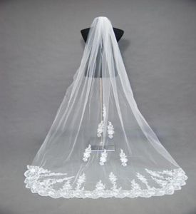 2016 Noble White Ivory Wedding Bridal Veil Lace Appliques Cathedral Train Tulle Veil Face Veil ZJ1213294871