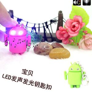 2016 Novelty items 3D Cute casual chaveiro llaveros Android Robot Shape Blue LED Light Keychain Keyring key holder Gift