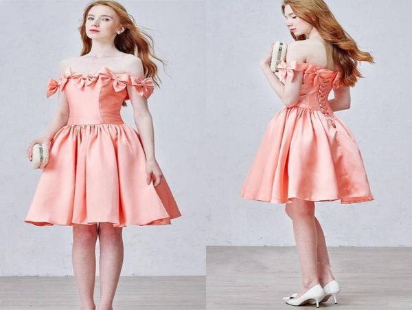 2016 Peach Short Prom Party Party A Line Knee Back Lace Up Bow Lindos vestidos de bienvenida Vestidos de Fiesta492755555