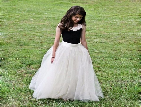 2016 Vestidos de niña de flores populares baratos pero elegantes niños Long Tul Tutu Falda Crew Creweless Longitud de la niña Flower Girl3674104