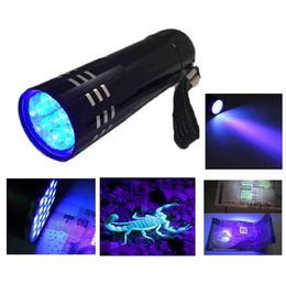 2016 Portable Mini Aluminium UV Lampe de poche Violet Light 9 LED UV TORCH LIGHT PLASSELIGNE6494147