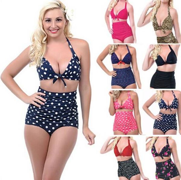 2016 Push up traje de baño de cintura alta 4XL XXXL XXL mujeres Sexy traje de baño acolchado Bikini conjunto Retro ropa de playa de talla grande traje de baño