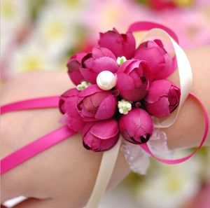 2017 Real 8 cm Boutonnieres boda Prom muñeca ramillete con pulsera novia flores flores decorativas coronas envío gratis HJIA198