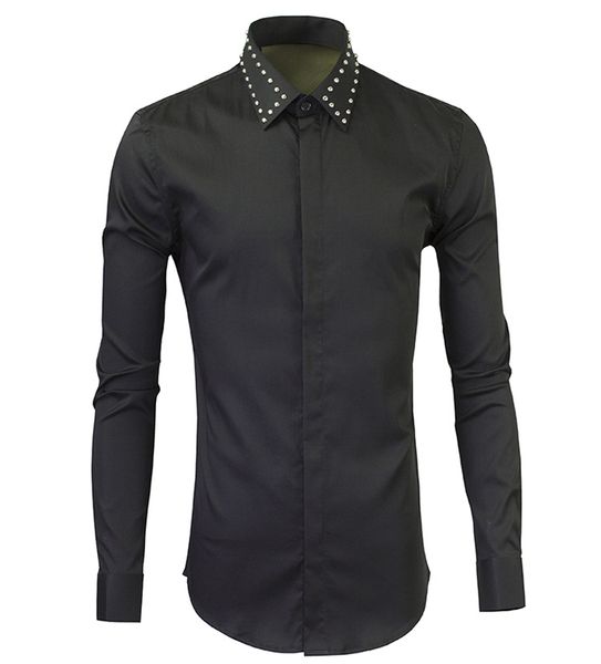 2016 réel coton complet régulier Camisas Hombre Vestir Camisa métal Rivets et nouvelle chemise à manches longues en soutien A au nom des hommes