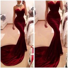 2016 Rood Sexy Lange Mermaid Prom Dresses Sweetheart Elegante Avondjurken Prachtige Velvet Party Jurken Robe de Soiree Vestidos de Festa