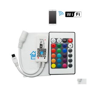 2016 Contrôleurs RVB LED Mini contrôleur Wifi RVBW avec télécommande 24 touches iOS / téléphone portable Android sans fil pour / bande DC512V Drop Delivery L Dhei8