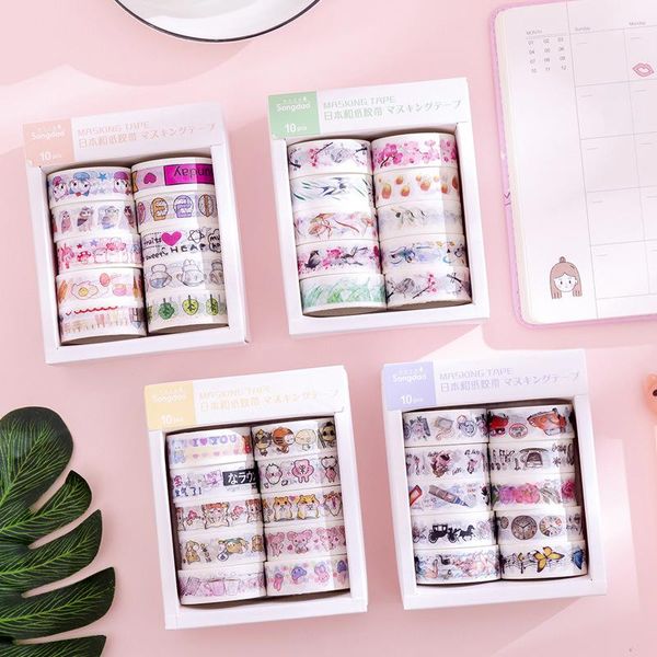 10 rollos de cintas adhesivas Kawaii Washi Tape Donuts dibujos animados enmascarar DIY envoltura decorativa patrón artesanal para decoraciones de tarjetas artísticas 2016