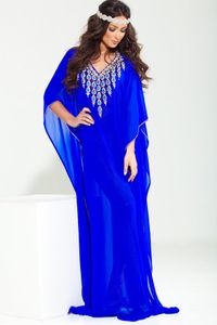 2022 Royal Blue Avondjurken voor Saoedi-Arabische Womens Luxe Moslim Arabische Arabische Caftans Islamitische Beaded Dubai Kaftan Abaya-jurken