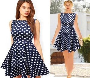 2016 Sexy Summer Dots Dress Fashion Women Dresses Plus Size Runway vintage geplooide rok Casual mouwloze damesmeisje Party Blue 2753653