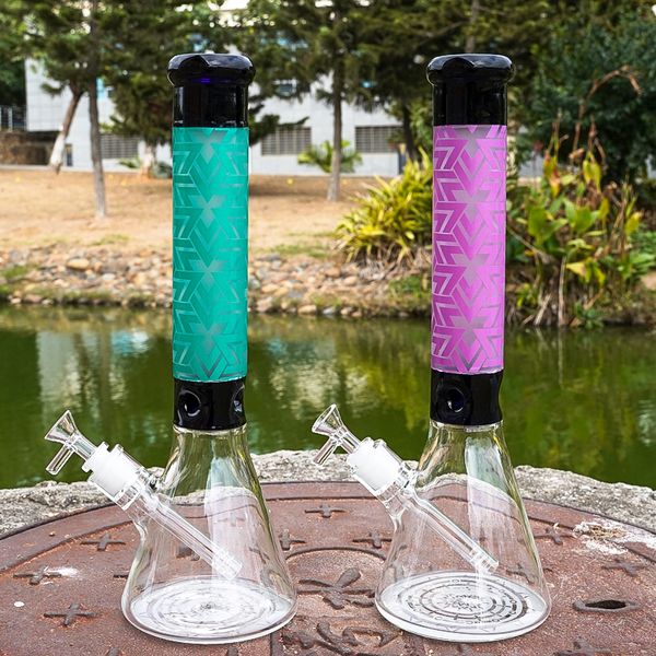 15 pouces gros verre Bongs 7mm d'épaisseur narguilés huile Dab plates-formes bécher Bong conduites d'eau 18.8mm joint femelle avec tige descendante diffuse WH001