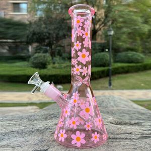 Banc de verre rose Bong Daisy Pipes d'eau du bas du système Perc Dabs givilles enivrant Pipe d'huile de gréement