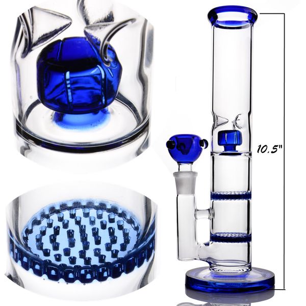 10,5 pouces Hieght Hookah Blue Straight Glass Water Bongs Ice Dabber Dab Rigs Embouchure avec bol de 18mm