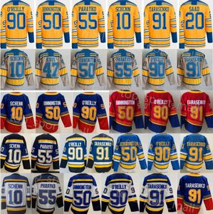 Hockey sur glace rétro inversé 2023 91 Maillot Vladimir Tarasenko 10 Brayden Schenn 50 Binnington 55 Colton Parayko 57 David Perron Ryan O'Reilly Hiver Classique Bleu Rouge Homme