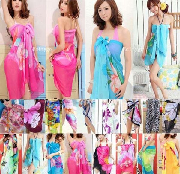 2016 été éblouir imprimé Floral femmes Sexy en mousseline de soie Wrap paréo robe Sarong plage maillot de bain bikini couvrir écharpe châle