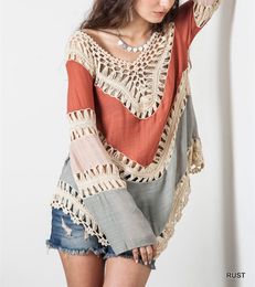 2016 Zomer Nieuwe Bohemen Womens V-hals Capes en Ponchoes Backless Hollow Sexy Bikini Pullover gratis verzending