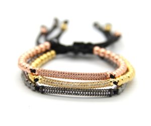 Bijoux pour hommes et femmes, perles en Bronze de haute qualité de 4mm, tissage de Bracelets en macramé tressés en Tube de zircone cubique fin