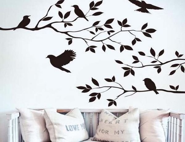 2016 branche d'arbre et oiseaux vinyle Art sticker mural amovible autocollant mural décor à la maison papier peint mural 4984062